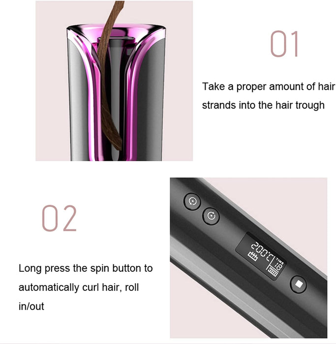 Compact Hair Curler, Wireless, Portable, με οθόνη LCD και φορτίο USB