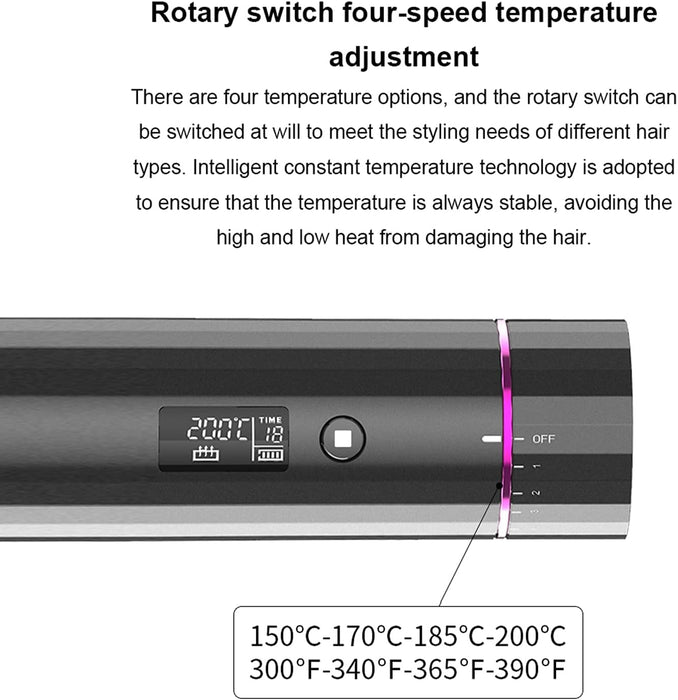 Compact Hair Curler, Wireless, Portable, με οθόνη LCD και φορτίο USB