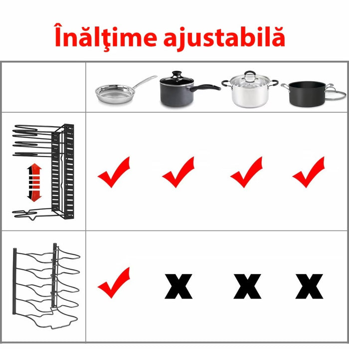 Регулируем метален организатор за 4 саксии, тигани, за кухненския шкаф, 38x20.5x26см, черно