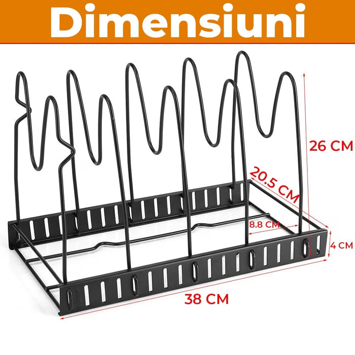 Регулируем метален организатор за 4 саксии, тигани, за кухненския шкаф, 38x20.5x26см, черно