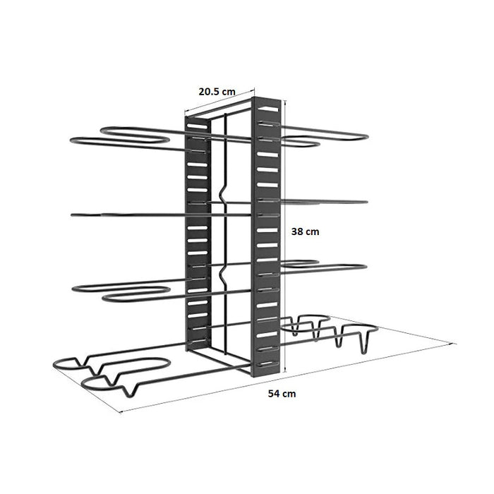 Регулируем метален организатор за 8 саксии, тигани, за кухненския шкаф, 20.5x54x38cm, черно