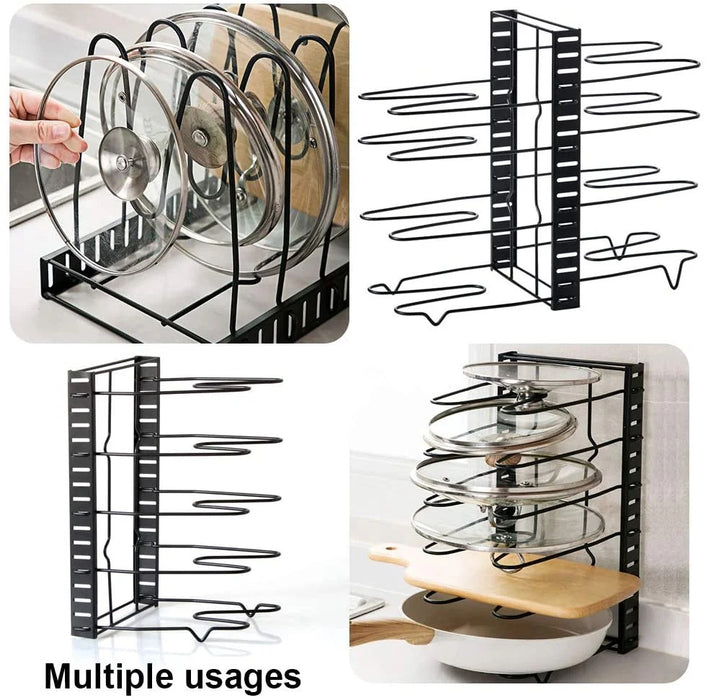 Регулируем метален организатор за 8 саксии, тигани, за кухненския шкаф, 20.5x54x38cm, черно