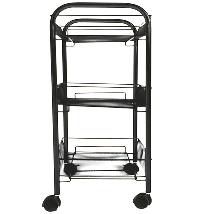 Organizator metalic multifunctional, cu 3 rafturi, cu roti, 64x44x26cm, negru