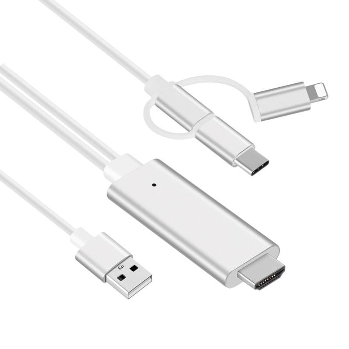 Adaptor 3in1, de la HDMI la Lightning/MicroUSB/USB-C, Redare 4K, Lungime cablu 2m