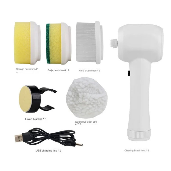 Perie electrica multifunctionala, fara fir, cu 4 capete, incarcare USB, suport, alb-lila