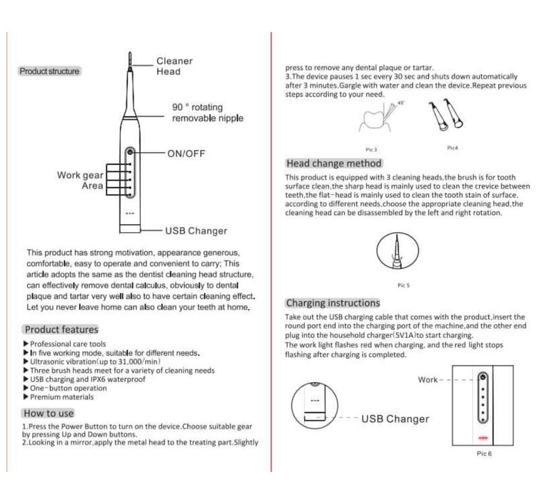 Periuta de dinti electrica 2 in 1, cu cap pentru indepartarea tartrului, multe moduri de curatare