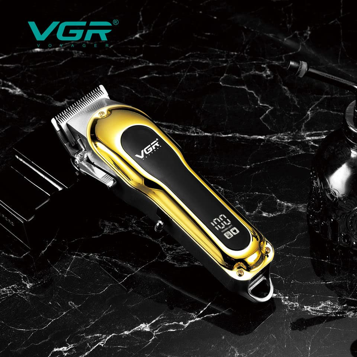 VGR VV680 Professional Trimmer с острие от неръждаема стомана, 5W, LCD дисплей, черно злато