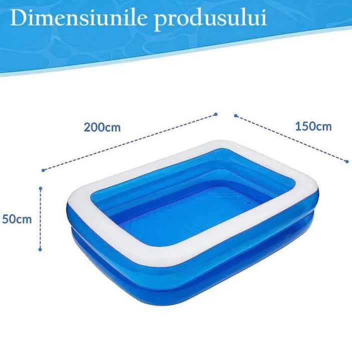 Piscina gonflabila dreptunghiulara pentru exterior, 200x150x50cm, albastru cu alb