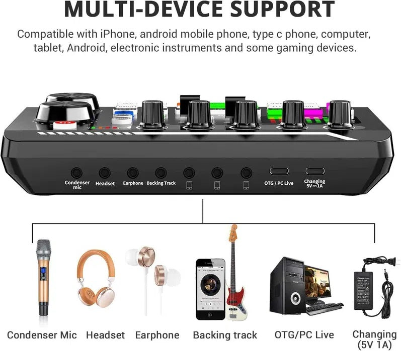 Bluetooth hanglap, audio keverővel, hangcserélővel, 18 élő hanghatással és mikrofonkeverővel, fekete