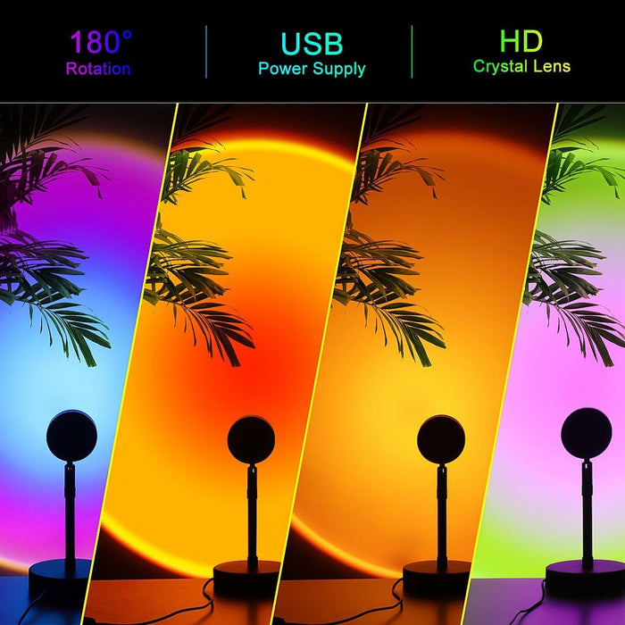 Projektor naplemente típusú lámpával, RGB, 10W, USB, fekete