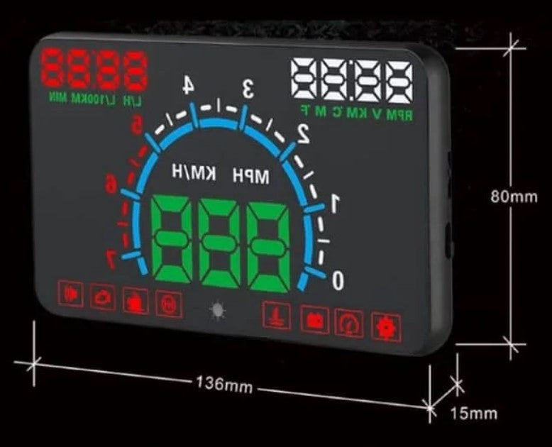 Ecran de proiectie afisaj bord pe parbriz 5.8″, Head Up Display E350, compatibil pe masinile care au mufa OBD2