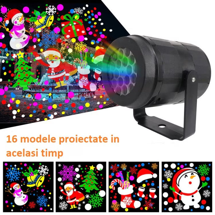 Proiector laser LED pentru Craciun, pentru interior, 16 modele, negru