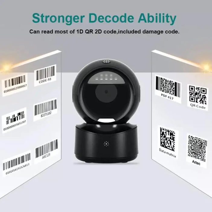 Scanner coduri de bare 1D, 2D si QR, cu senzor de scanare inteligenta automata, negru