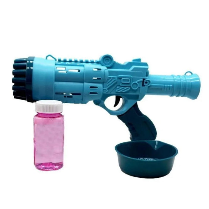 Pistol de jucarie de facut baloane din sapun, 28.5x15x7.3cm, cu 60ml de lichid, albastru