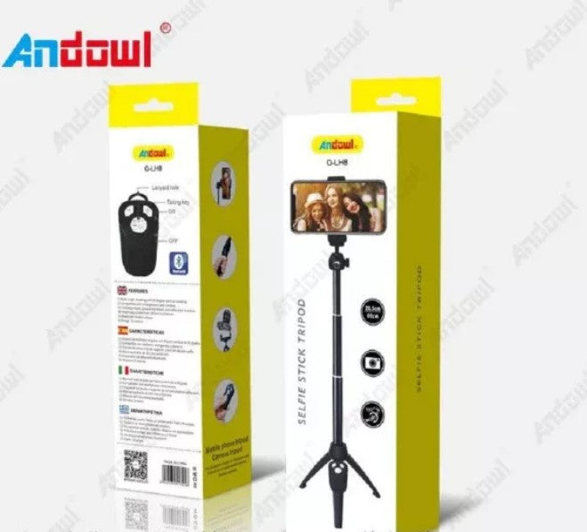 Selfie stick si trepied 2 in 1, Bluetooth, compact si universal, negru