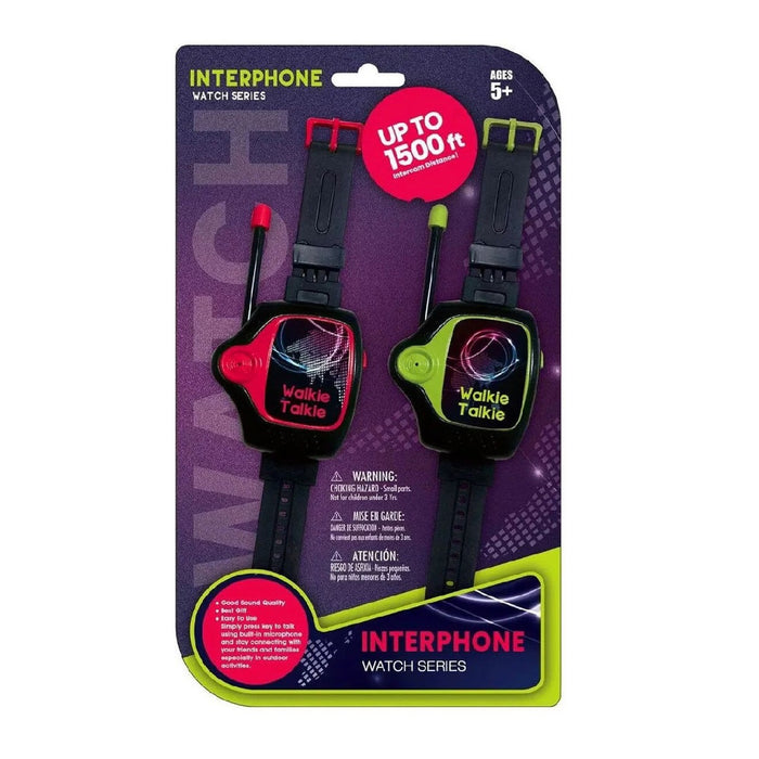 Set 2 Ceasuri Walkie Talkie pentru Copii 5 ani+, Plastic, pana la 450m, Negru Rosu/Negru Verde