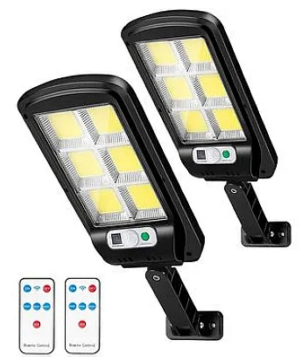 Set 2 Lampi Stradale Solare 150 LED COB cu 6 CASSETE cu Panou Solar Senzor de Miscare Lumina si Telecomanda Inclusa