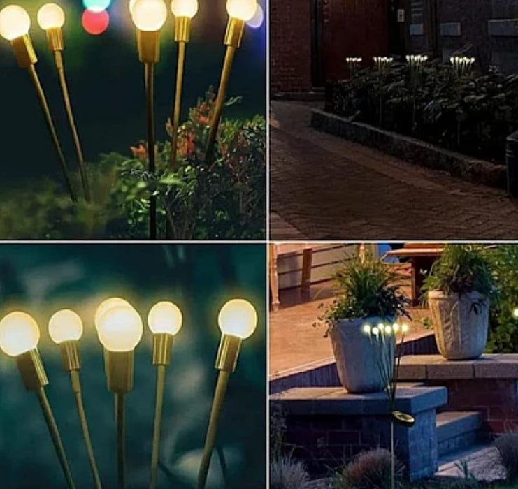 Set 2 Lampi solare LED Alb Cald cu 6 bulbi decoratiune gradina licurici