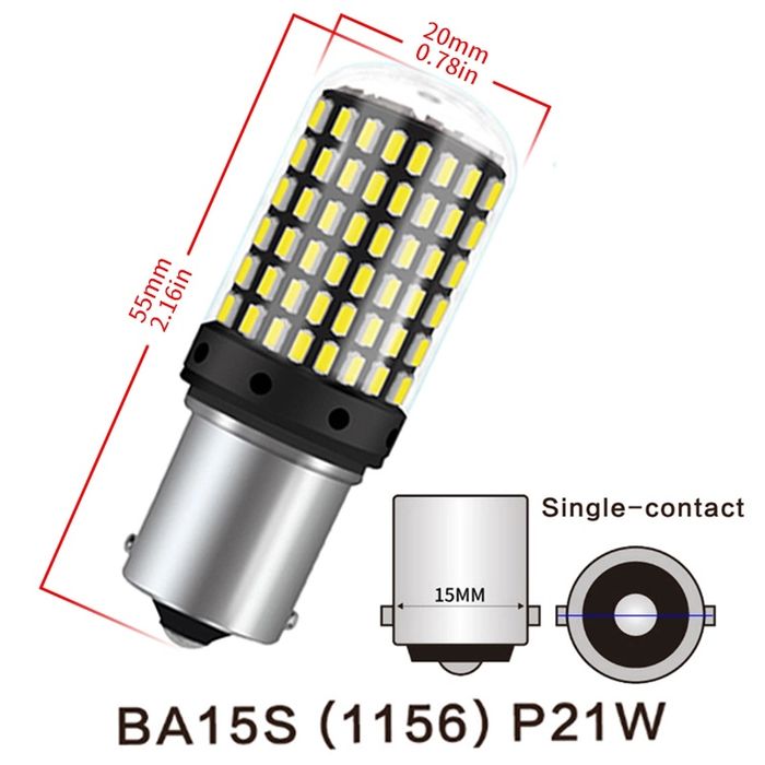 2 LED -es LED -es izzók halmaza 1156 BA15S P21W 3014, 144 LED, 20W, Marsarier, Signal vagy Fraja számára