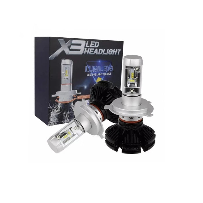 Set 2 becuri LED auto X3 H4/H7/H11 cu doua faze putere, 50W, 6000K, 6000Lm, IP67