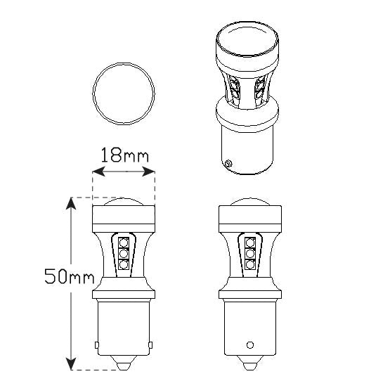 Комплект от 2 LED крушки T20 Car, с 18 SMD, Canbus, 6000K, 15W, бяло-червена светлина