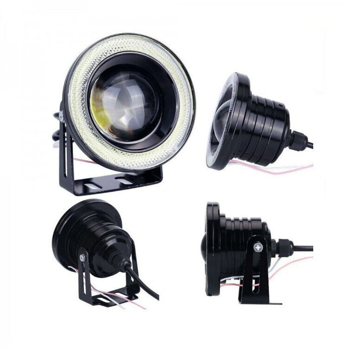 Set 2 proiectoare LED cu lupa si Angel Eyes, diametru 64mm, 6500K, 3200LM