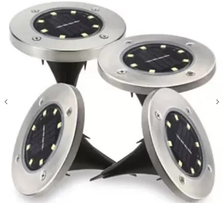 Set 4 Lampi Solare metalice Disk Lights pentru podele sau pamant, gradina, terasa, balcon, scari