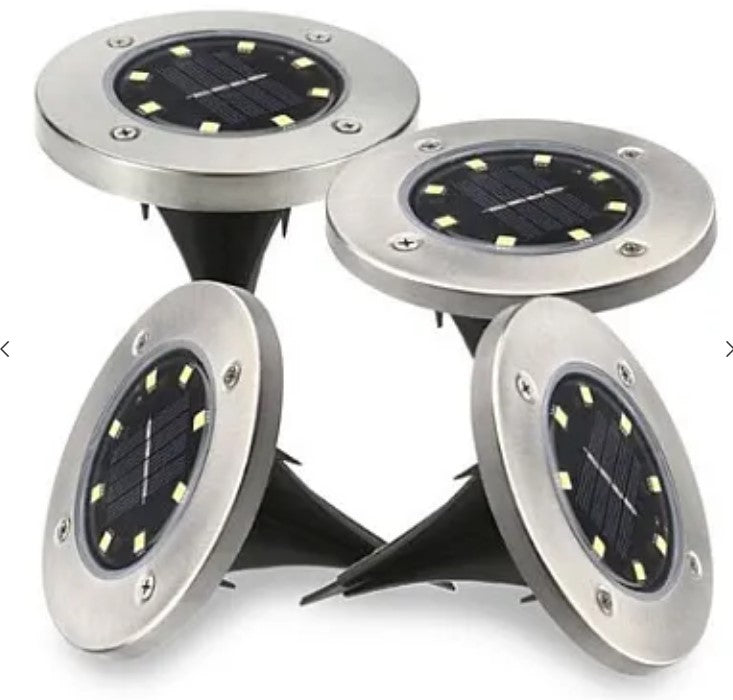 Set 4 Lampi Solare metalice Disk Lights pentru podele sau pamant, gradina, terasa, balcon, scari