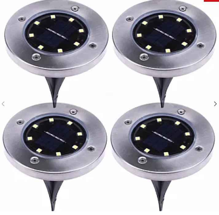 Set 4 Lampi Solare metalice Disk Lights pentru podele sau pamant, gradina, terasa, balcon, scari