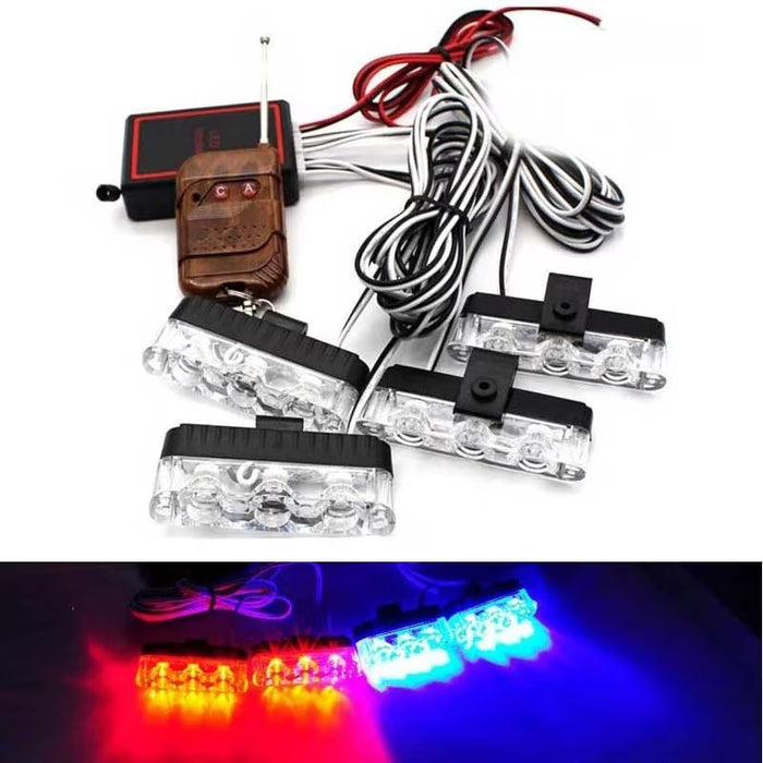 4 LED -es fény figyelmeztető lámpák halmaza rácshoz, Stroboscope Functions, 36W, 12 V