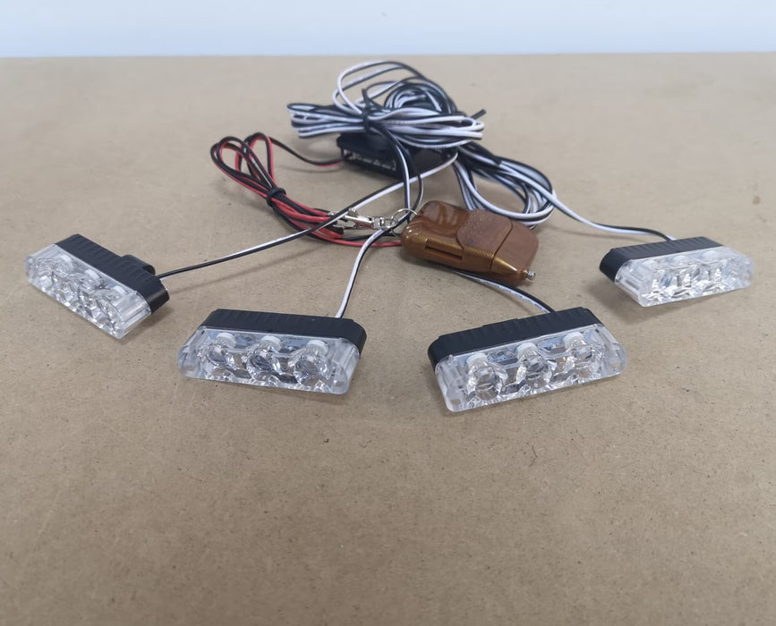 4 LED -es fény figyelmeztető lámpák halmaza rácshoz, Stroboscope Functions, 36W, 12 V