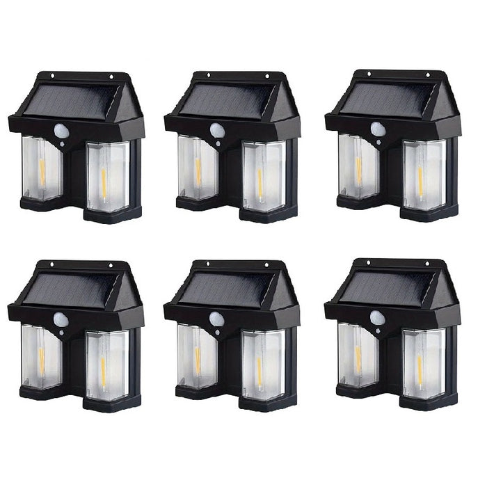 Set 6 x Lampi solare duble pentru perete, 2W, 1200LM, protectie intemperii IP65, pentru casa sau gradina, negru