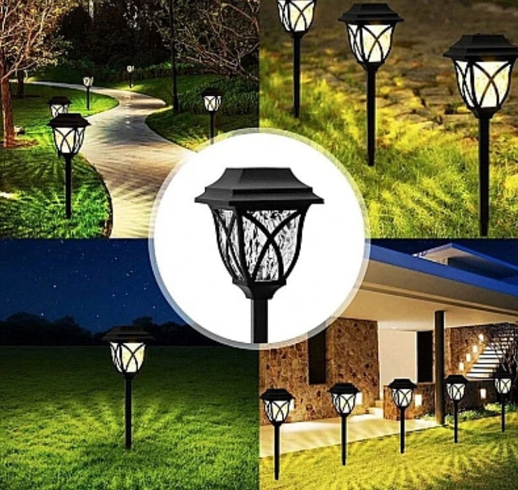 Set 4 x lampa solara felinar LED 43 cm patrate, pentru terasa, alee sau gradina