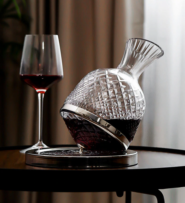 360 -Degree Rotary Drink Decanter σετ, με υποστήριξη και 2 γυαλιά, 1,6L, γυαλί, διαφανές