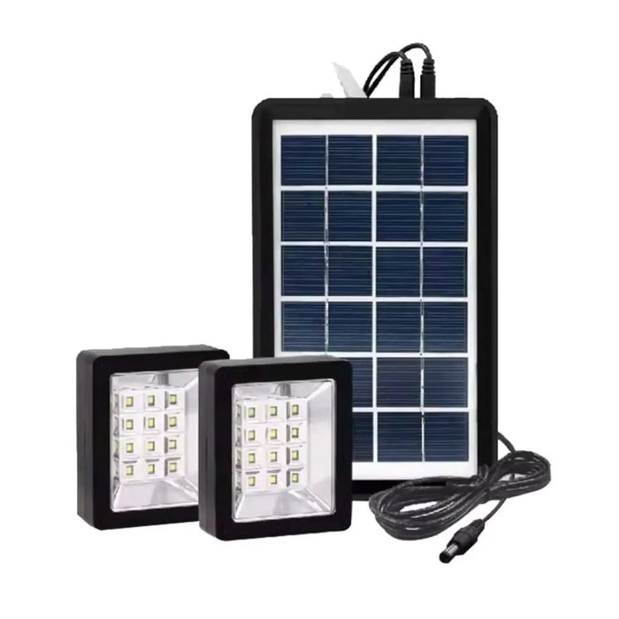 Sistem de iluminare solara LED, cu 2 proiectoare si panou solar, 3W, 1200LM, 3600mAh, IP67