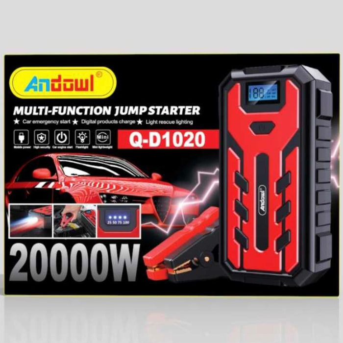 Starter auto multifunctional D1020, acumulator extern, lanterna, 20.000mAh, curent de pornire 400A, rosu cu negru