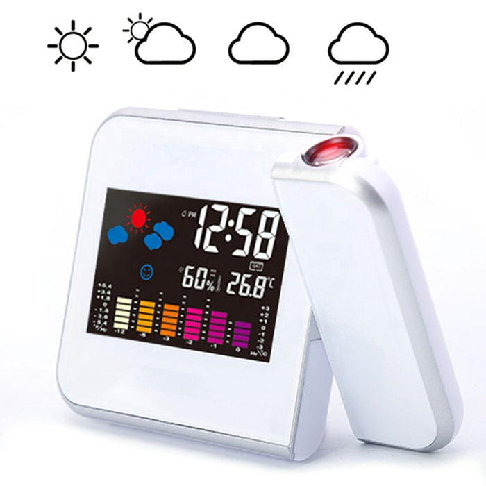 Digitális időjárási állomás óra, naptár, lézeres projektor, LCD kijelző 3.7 ", fehér