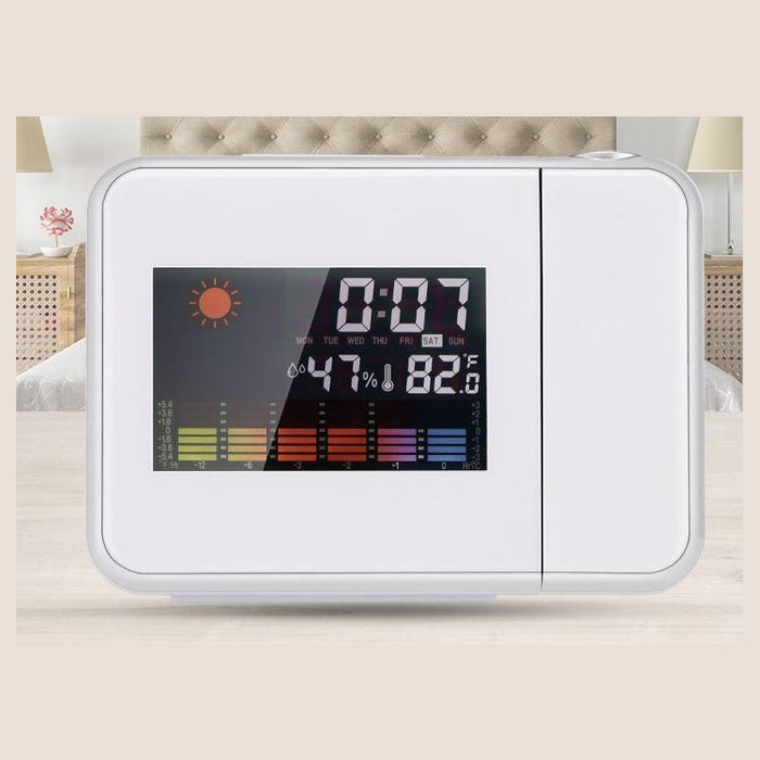 Ψηφιακός μετεωρολογικός σταθμός με ρολόι, ημερολόγιο, προβολέας λέιζερ, οθόνη LCD 3.7 ", λευκό