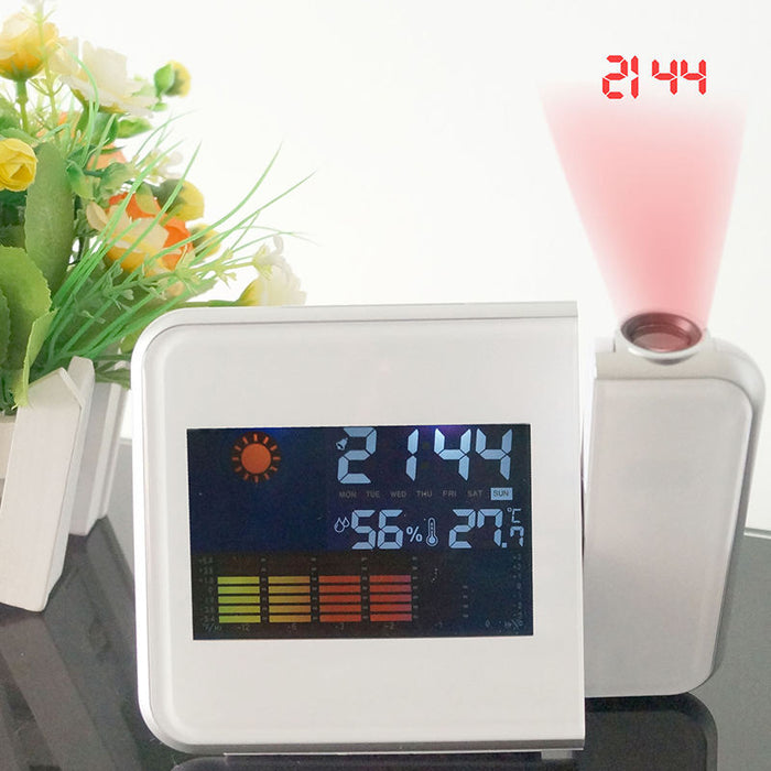 Дигитална метеорологична станция с часовник, календар, лазерен проектор, LCD дисплей 3.7 ", бяло