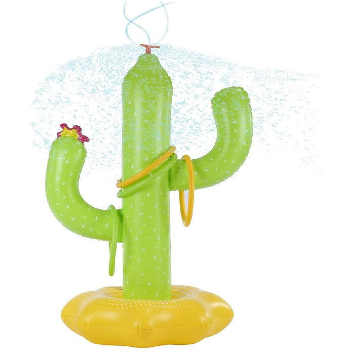 Stopitoare gonflabila in forma de cactus pentru copii, 120cm inaltime, cu inele din plastic, verde cu galben