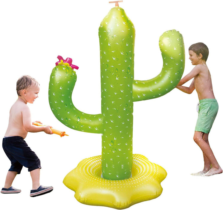 Stopitoare gonflabila in forma de cactus pentru copii, 120cm inaltime, cu inele din plastic, verde cu galben