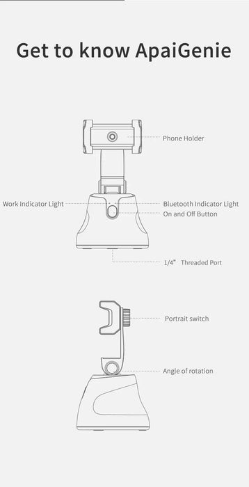 Suport Automat pentru Telefon cu Tracking, Camera, Difuzor, Bluetooth, 360°, Portabil, Negru