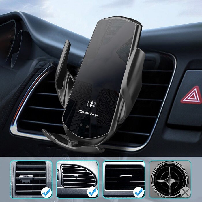 Suport auto pentru telefon cu incarcare rapida wireless 15W, pe grila de ventilatie sau pe bord