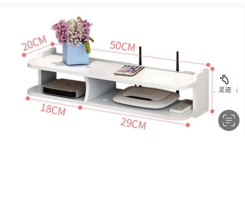 Suport pentru router si alte accesorii, cu 2 compartimente, 20×50 cm, alb