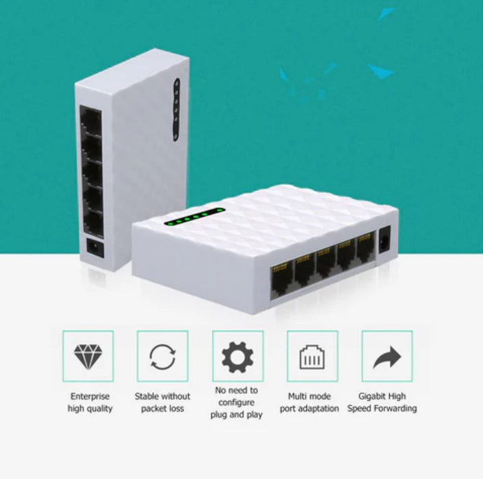 Kapcsolja az internetet 5 port, JH01 plug and lejátszás, 100/1000Mbps, MDI/MDIX autó, fehér