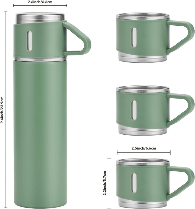 Thermos неръждаема стомана 500ml с вакуумна функция, двойни стени и плюс 2 чаши, горещи и студени