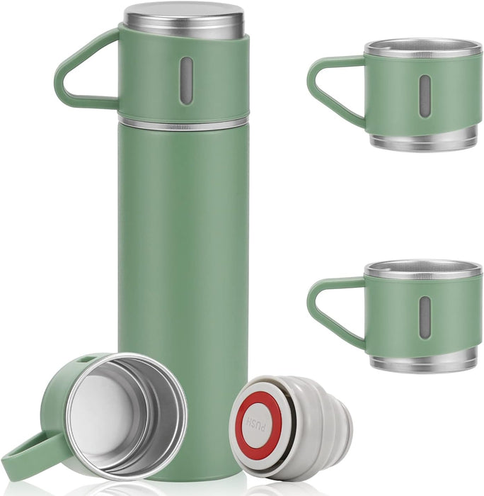 Thermos неръждаема стомана 500ml с вакуумна функция, двойни стени и плюс 2 чаши, горещи и студени