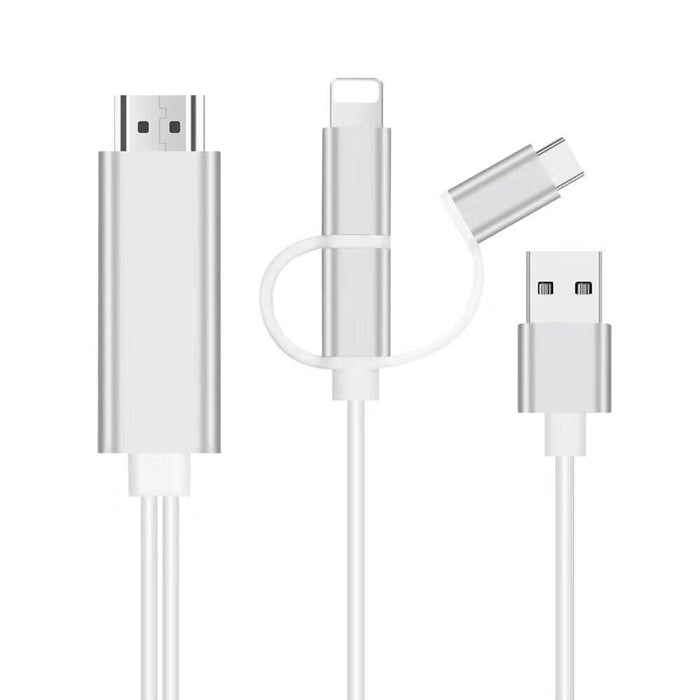 3in1 адаптер, от HDMI до мълния/microUSB/USB-C, 4K възпроизвеждане, дължина на кабела 2M