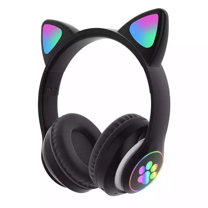 Casti wireless pliabile cu urechi de pisica iluminate LED, Bluetooth 5.0, Stereo