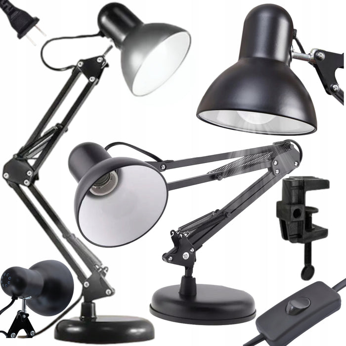 Office Lamp + крушка, захранване 40W, E27 основа, регулируема ръка, черно